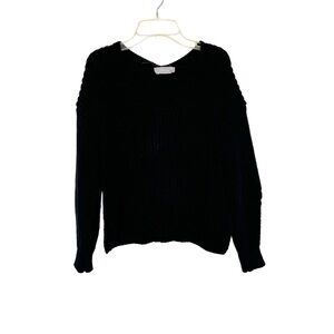 Everlane Black Chunky Knit V-Neck Sweater